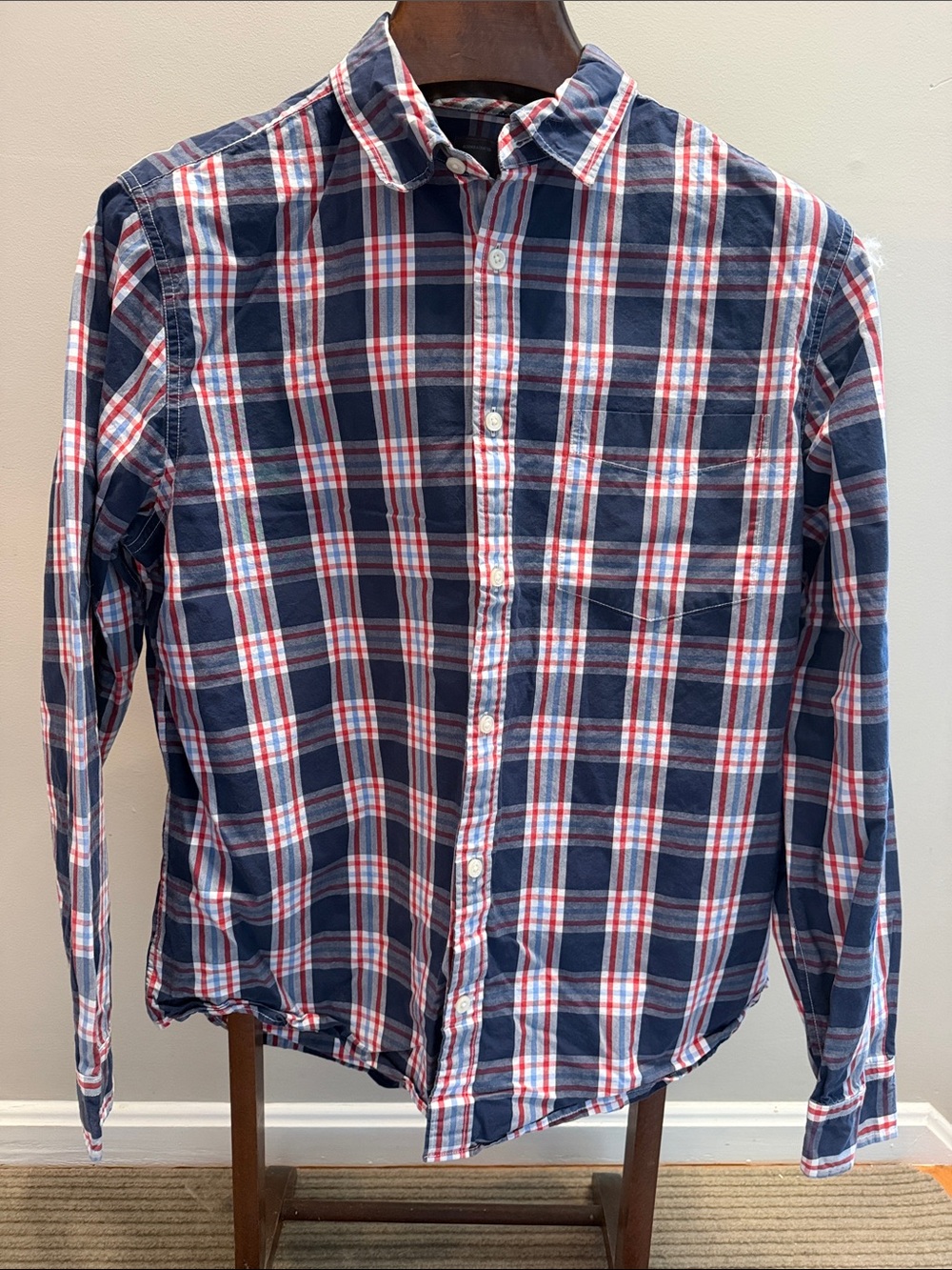 GAP Navy, White & Red Plaid Button-Down Shirt